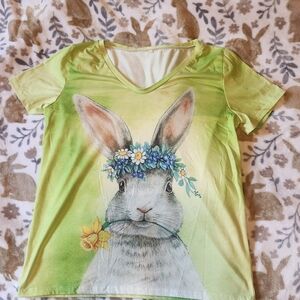 Green Bunny Print Kids Shirt